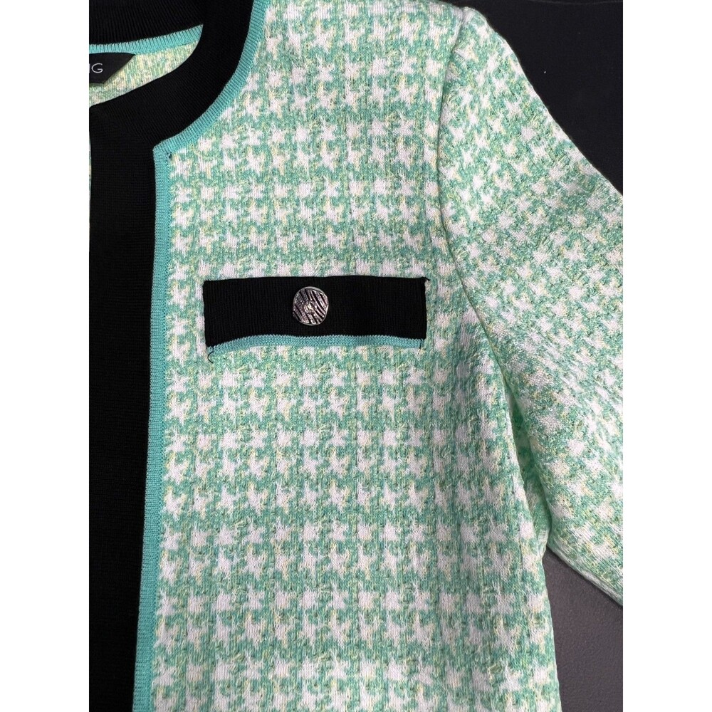 Ming Wang Houndstooth Knit Jacket Women’s Size XS Green Black Nylon - Picture 5 of 7